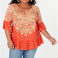 Style & Co Women's Plus Sedona Oasis Printed Ruffled Blouse Orange Size 0X
