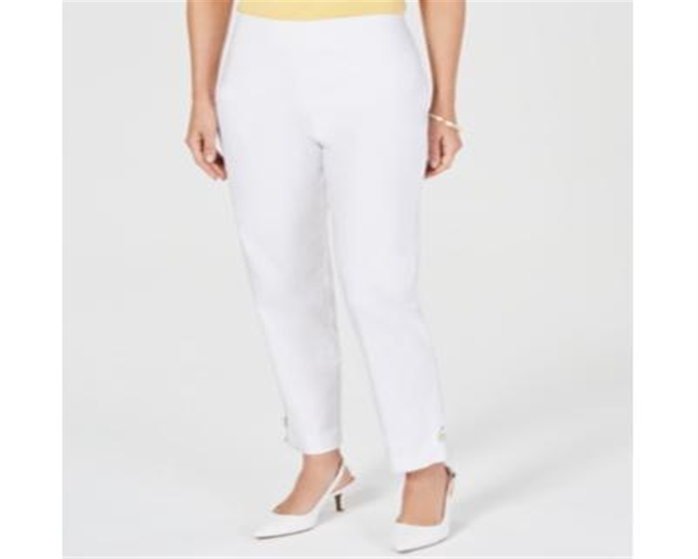 JM Collection Women's Ankle Tab Pants White Size Petite L