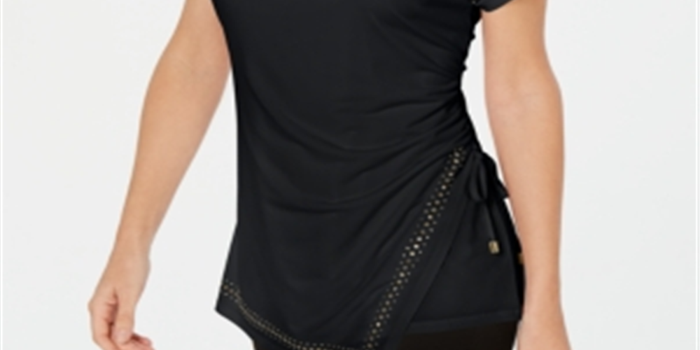 JM Collection Women's Embellished Ruched Side Tie Top Black Size X-Small