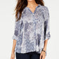 Style & Co Women's Printed High Low Button up Top Blue Size X-Small