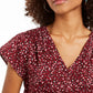 Style & Co Women's Floral Print Button Down Top Purple Size Large