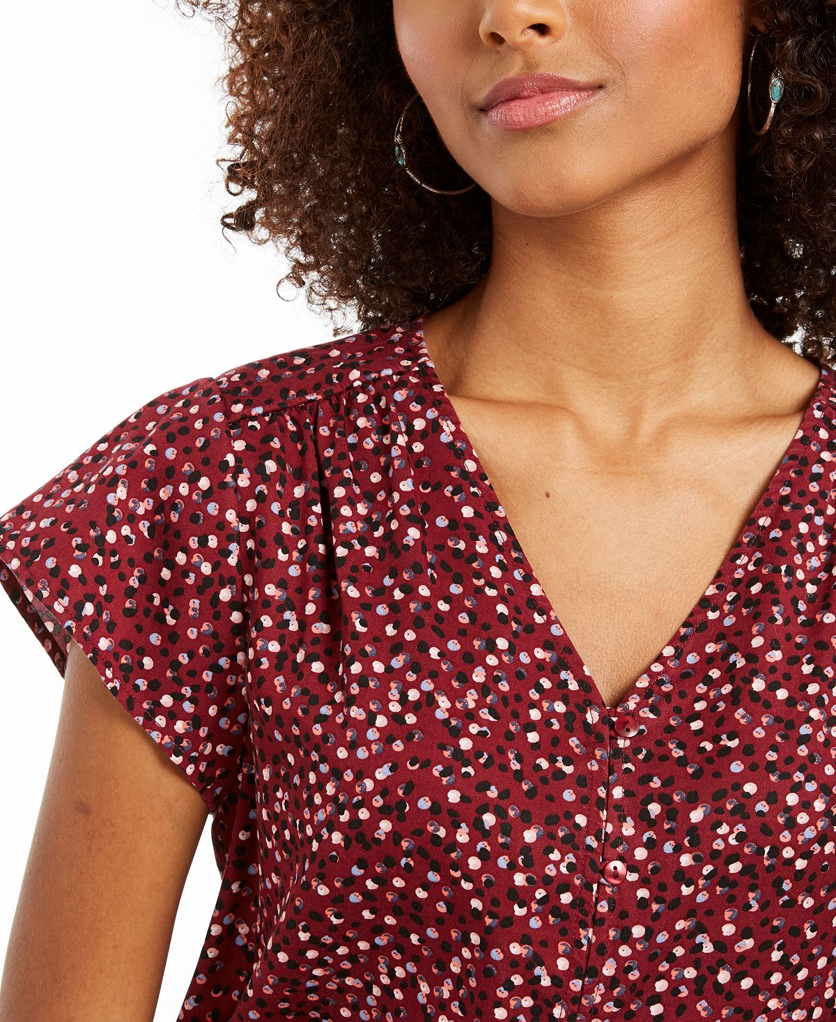 Style & Co Women's Floral Print Button Down Top Purple Size Large