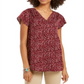 Style & Co Women's Floral Print Button Down Top Purple Size Large