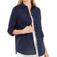 Charter Club Women's Linen Shirt Blue Size X-Large