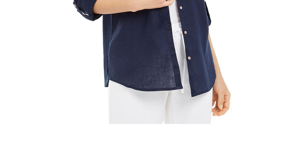 Charter Club Women's Linen Shirt Blue Size X-Large