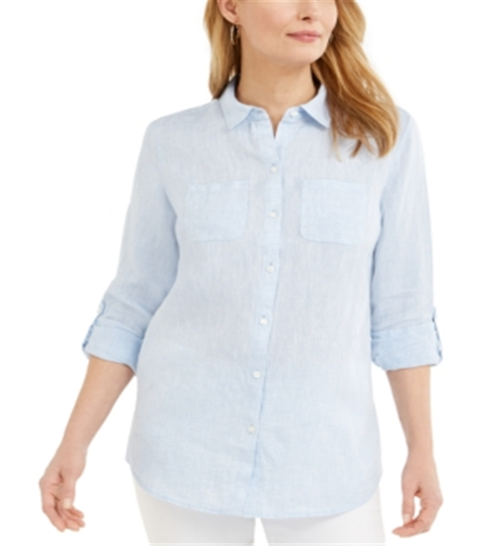 Charter Club Women's Linen Shirt Blue Size X-Large