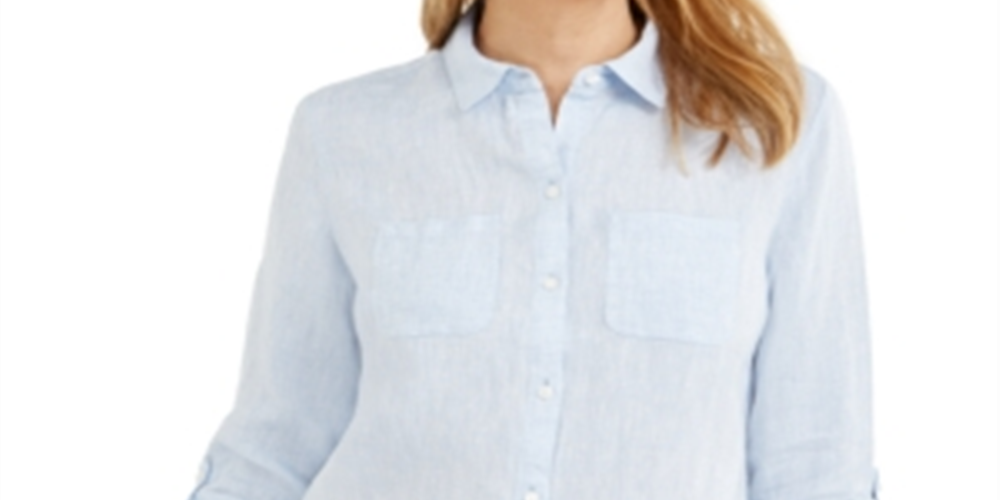 Charter Club Women's Linen Shirt Blue Size X-Large