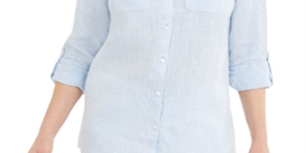 Charter Club Women's Linen Shirt Blue Size X-Large