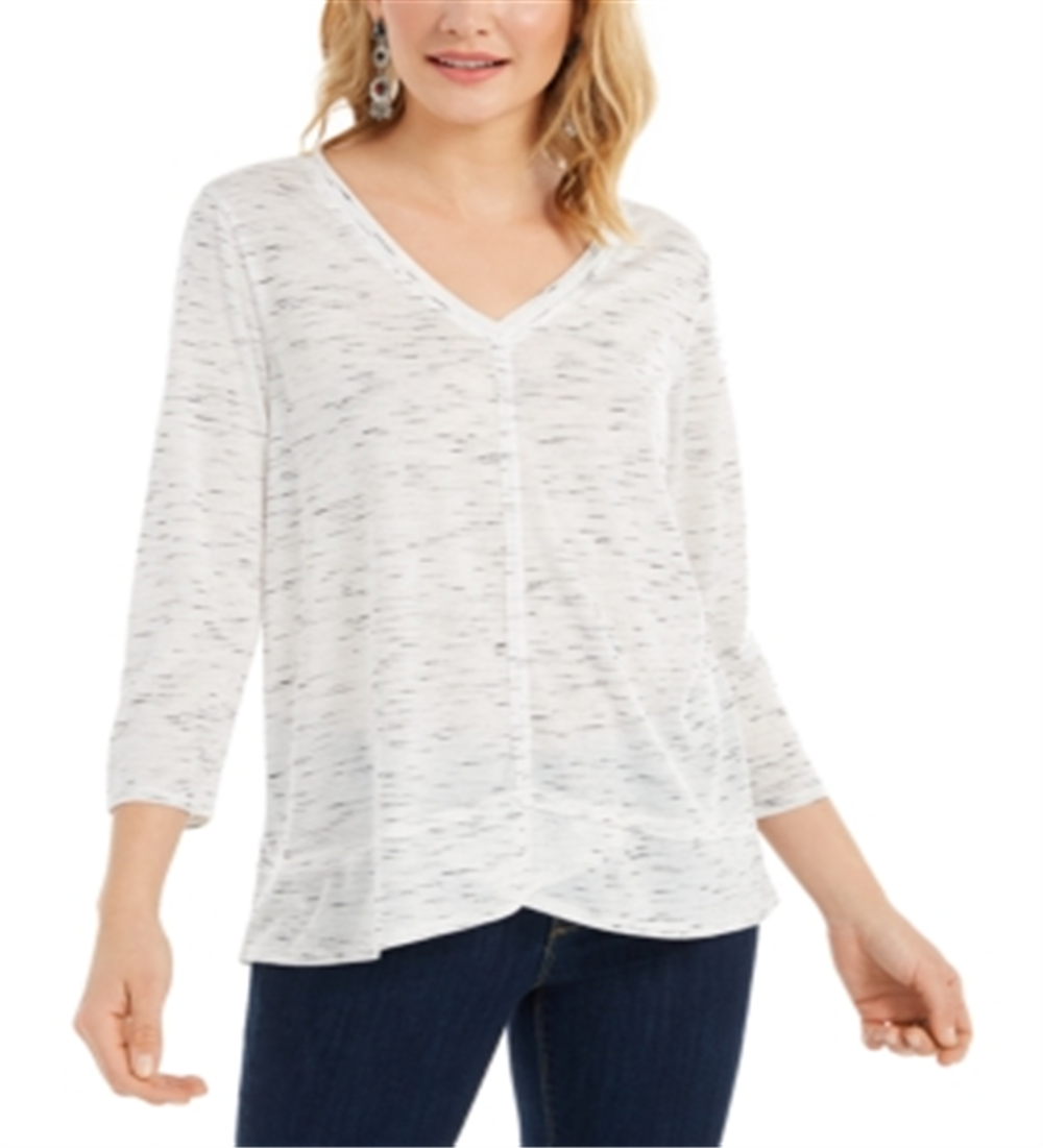 Style & Co Women's V Neck Top White Size X-Large