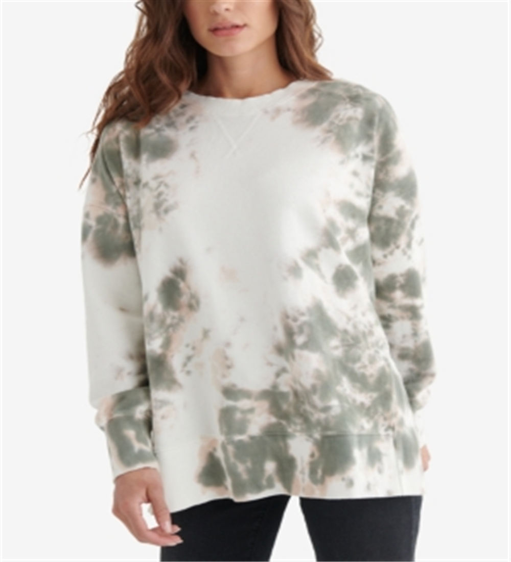Lucky Brand Women's Fleece Crew Neck Pullover Top White Size Medium