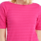 Charter Club Women's Cotton Texture Striped Elbow Sleeve Top Pink Size XX-Large