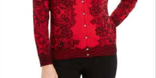 Karen Scott Women's Lace Trails Cardigan Red Size Petite