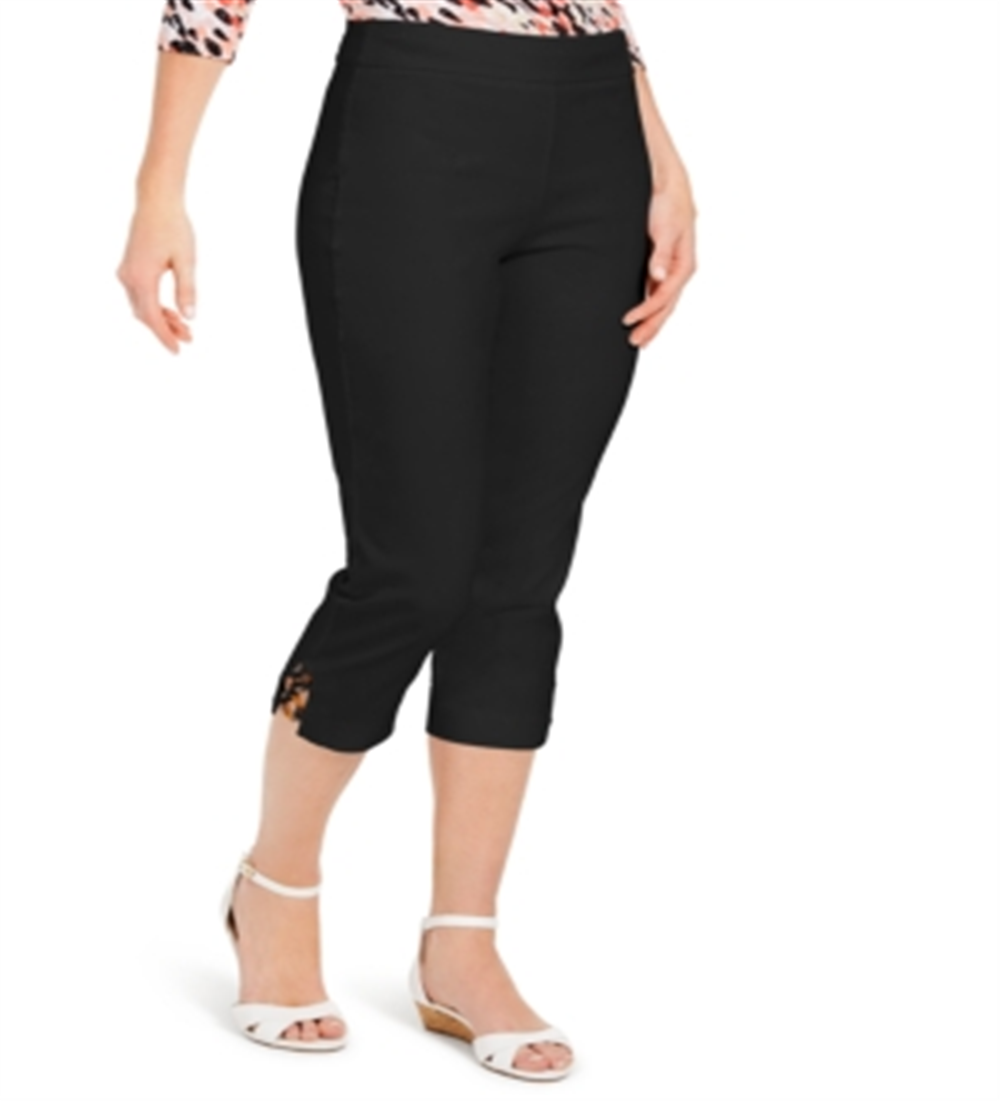 JM Collection Women's Tortoise Look Ring Tummy Control Capri Pants Black Size Small