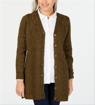 Karen Scott Women's Button Front Duster Cardigan Green Size Petite