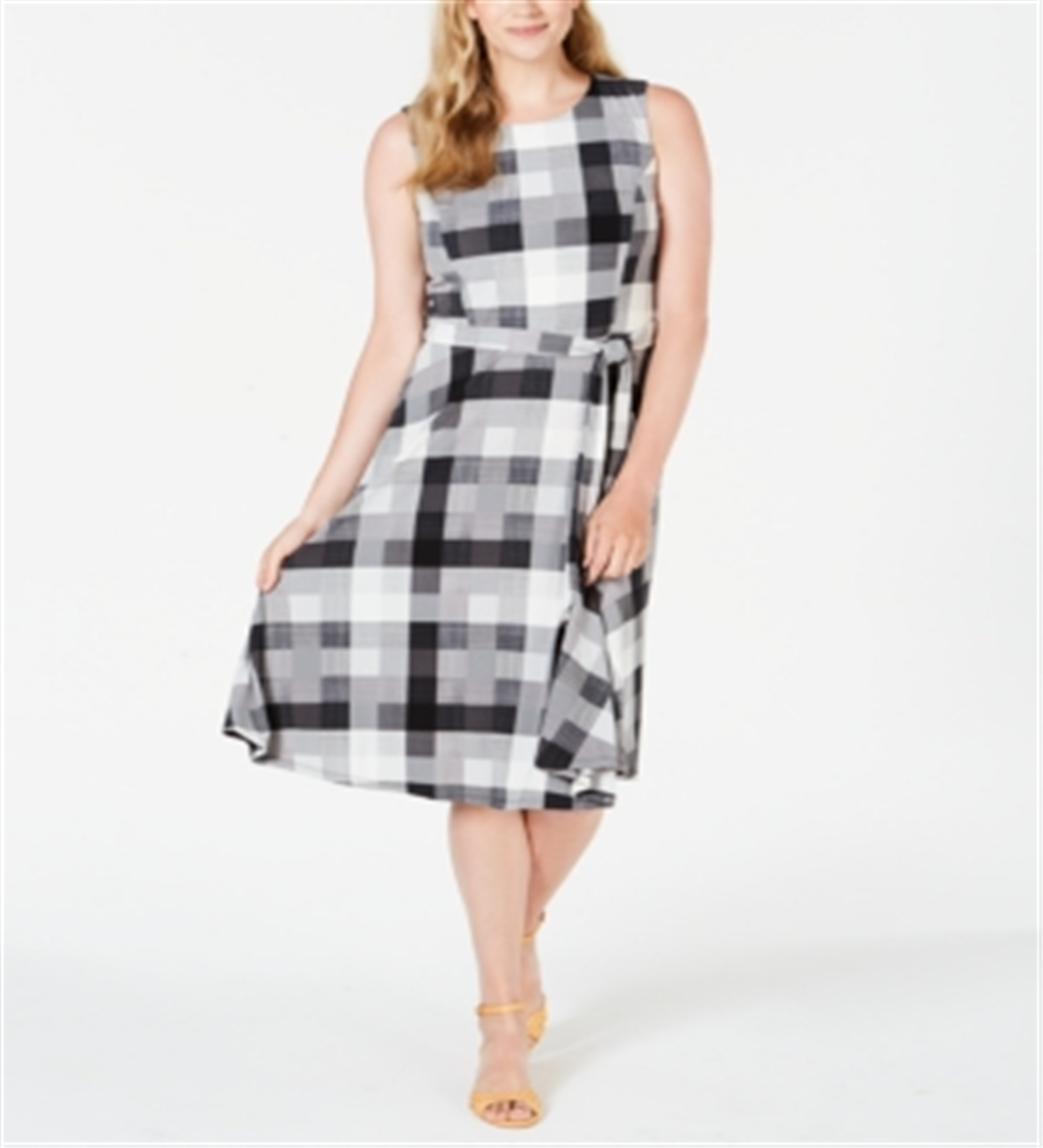 Charter Club Women's Petite Plaid MIDI Dress Black Size Petite Small