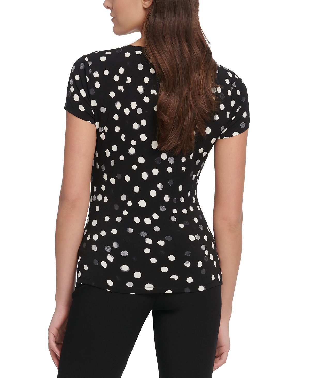 DKNY Women's Dot Print Side Knot Top Gray Size Medium