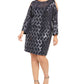Jessica Howard Women's Plus Metallic Cold Shoulder Sheath Dress Blue Size 14-W