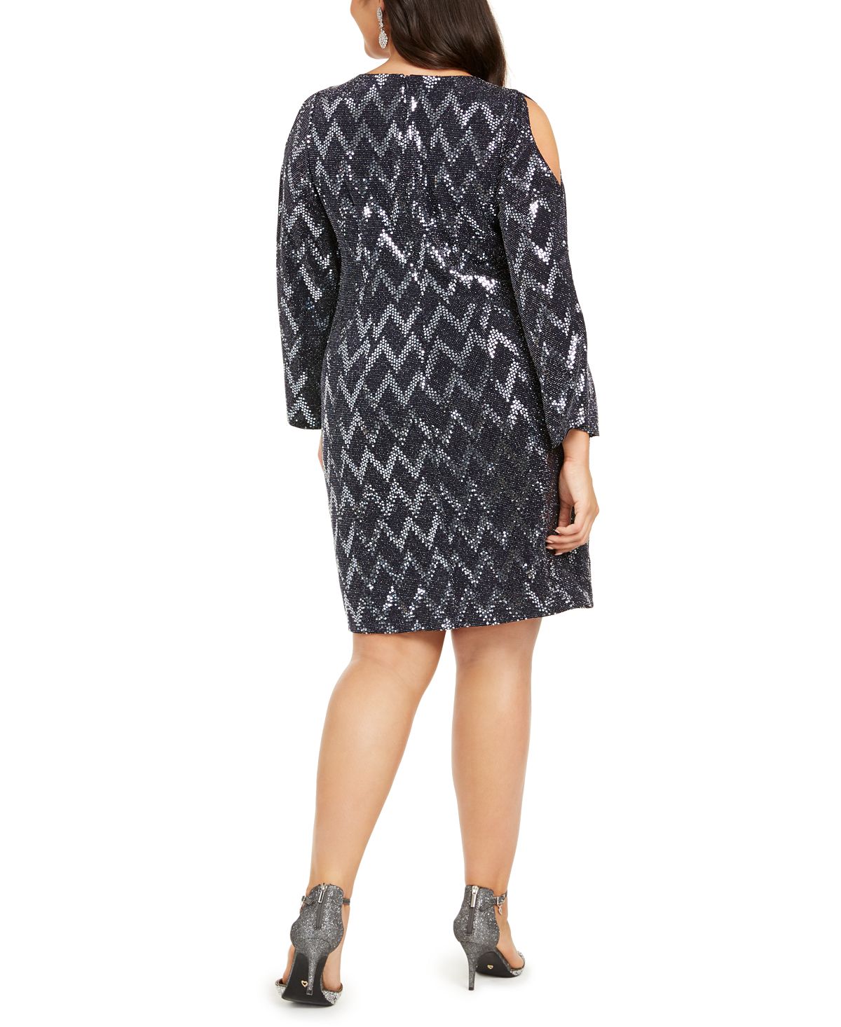 Jessica Howard Women's Plus Metallic Cold Shoulder Sheath Dress Blue Size 14-W