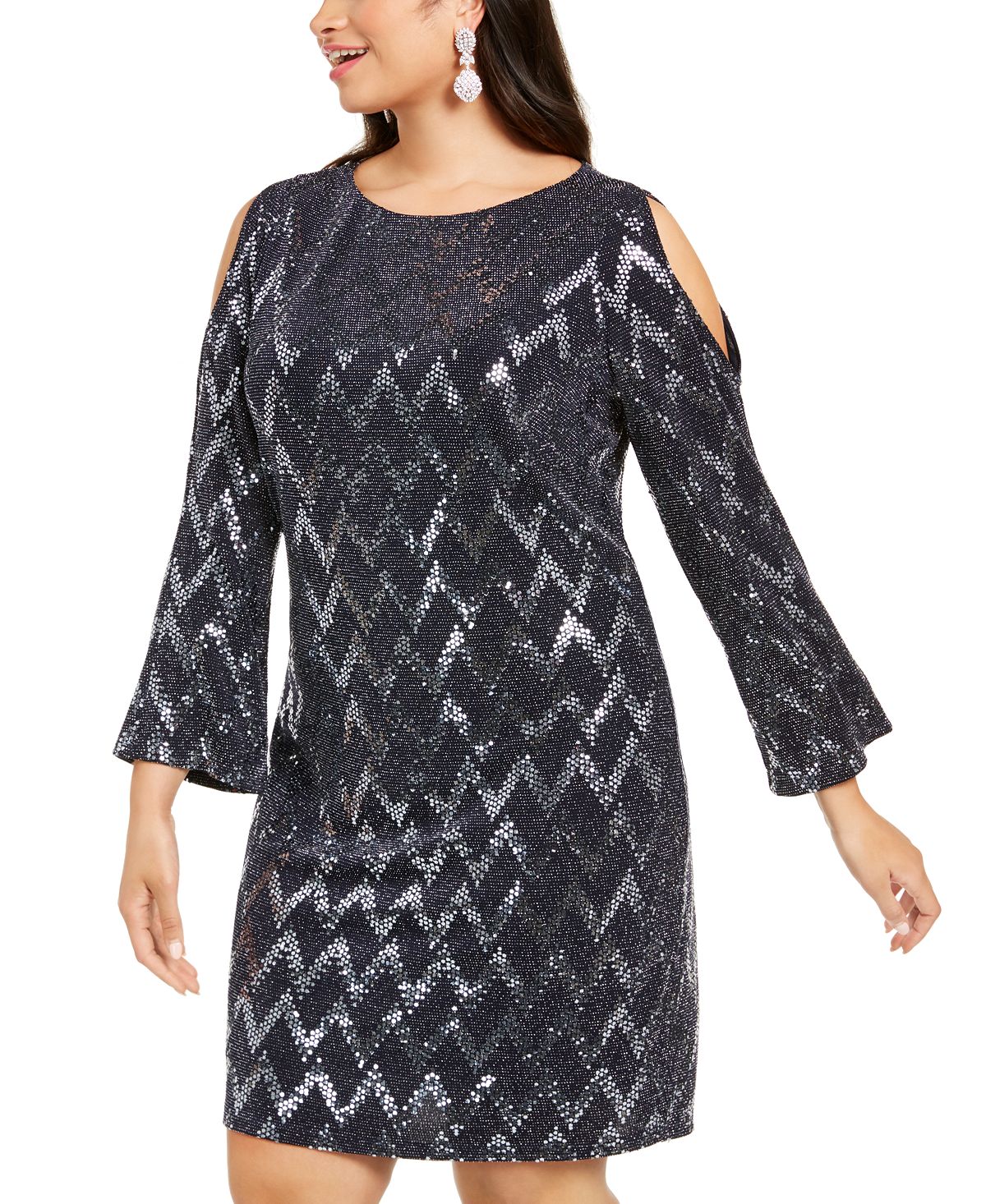 Jessica Howard Women's Plus Metallic Cold Shoulder Sheath Dress Blue Size 14-W