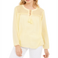 Charter Club Women's Tassel Tie Eyelet Linen Top Yellow Size Small