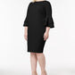 Calvin Klein Women's Ruffled Sleeves Bell Sleeve Jewel Neck Knee Length Body Con Evening Dress Black Size 14W
