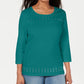 Karen Scott Women's Scoop Neck Studded Top Green Size Small