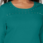 Karen Scott Women's Scoop Neck Studded Top Green Size Small
