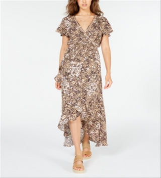 American Rag Junior's Printed Faux Wrap Maxi Dress Brown Size 2XL