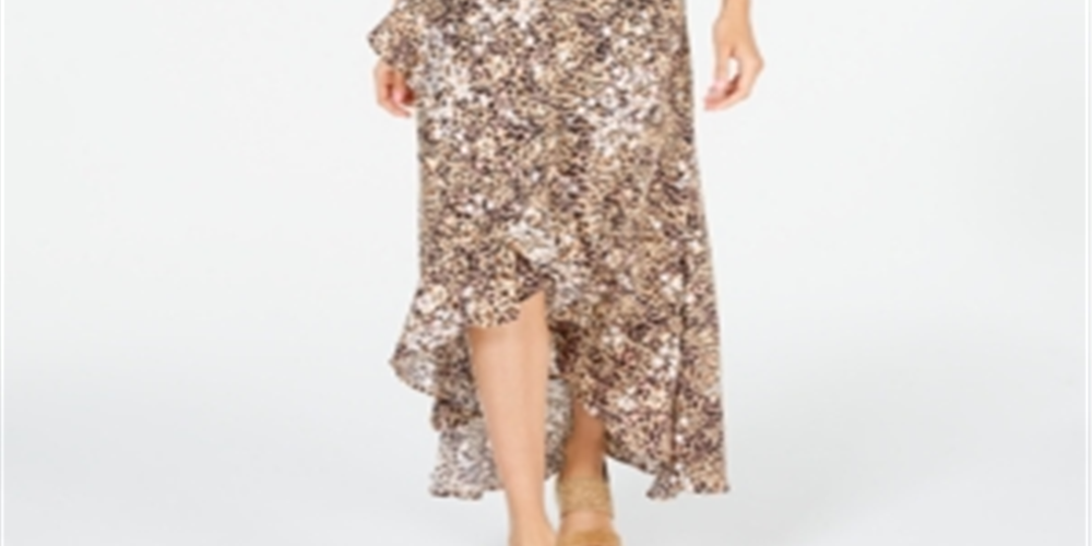 American Rag Junior's Printed Faux Wrap Maxi Dress Brown Size 2XL
