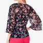 Charter Club Women's Bell Sleeve Printed Top Blue Size Petite
