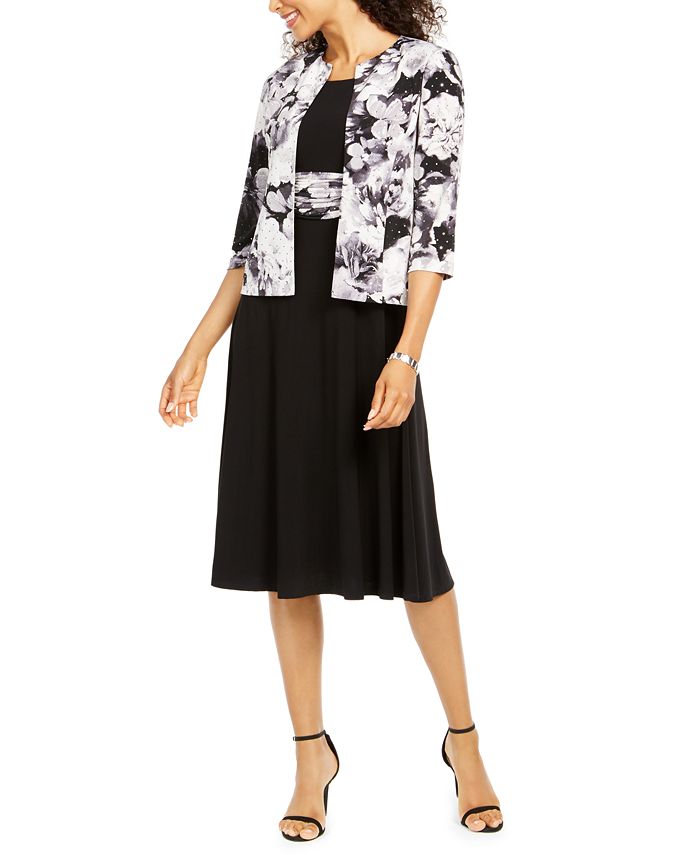 Jessica Howard Women's Floral Dress & Jacket Black Size 12