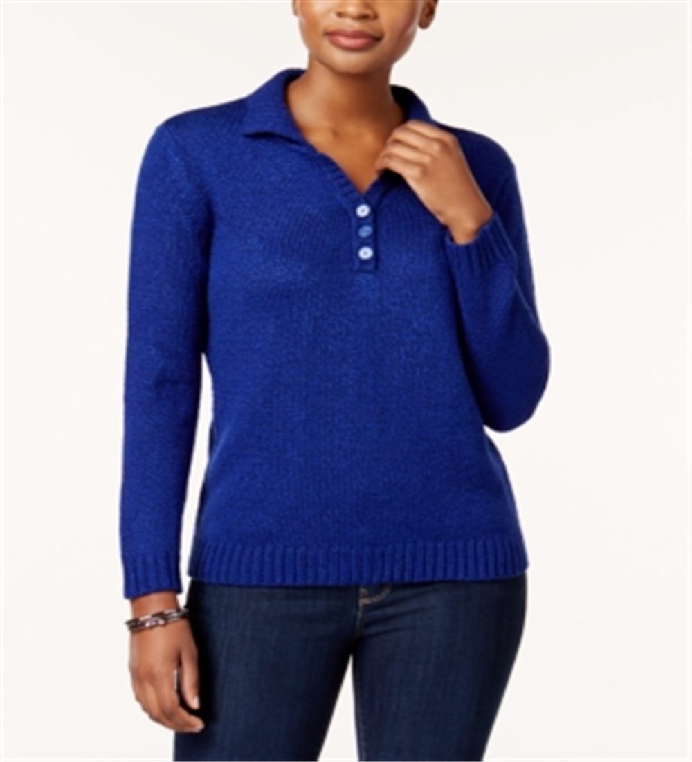 Karen Scott Women's Marled Button Sweater Blue Size Medium
