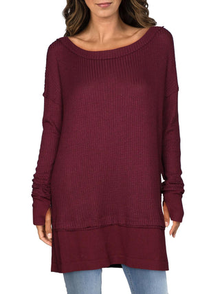 Free People Women's North Shore Thermal Knit Tunic Top Red Size X-Small