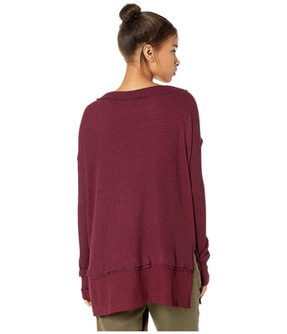 Free People Women's North Shore Thermal Knit Tunic Top Red Size X-Small