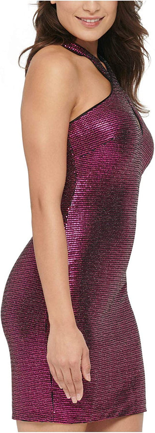 Guess Women's Sequined Keyhole Front Sleeveless Grecian Neckline Short Party Body Con Dress Black Size 2