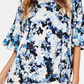 Alfani Women's Floral Print Ruffled Top Blue Size L