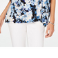 Alfani Women's Floral Print Ruffled Top Blue Size L