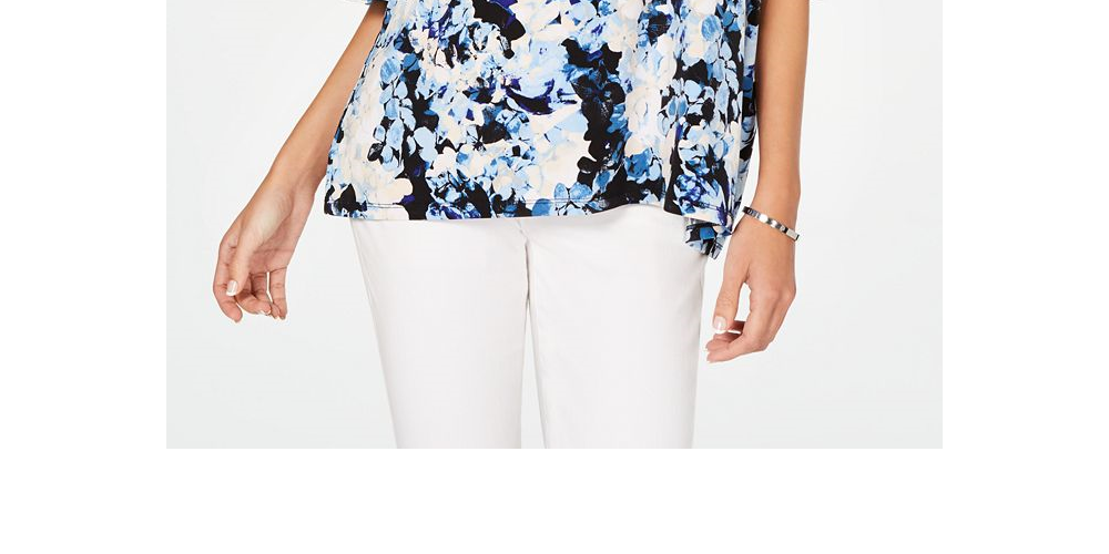 Alfani Women's Floral Print Ruffled Top Blue Size L