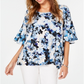 Alfani Women's Floral Print Ruffled Top Blue Size L