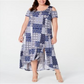 NY Collection Women's Plus Petite Asymmetric Maxi Dress Blue Size 3X