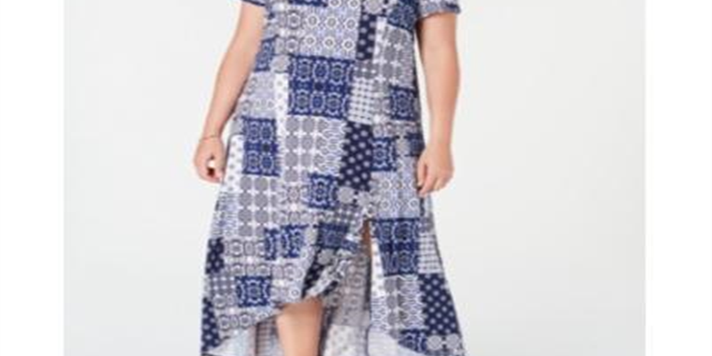 NY Collection Women's Plus Petite Asymmetric Maxi Dress Blue Size 3X