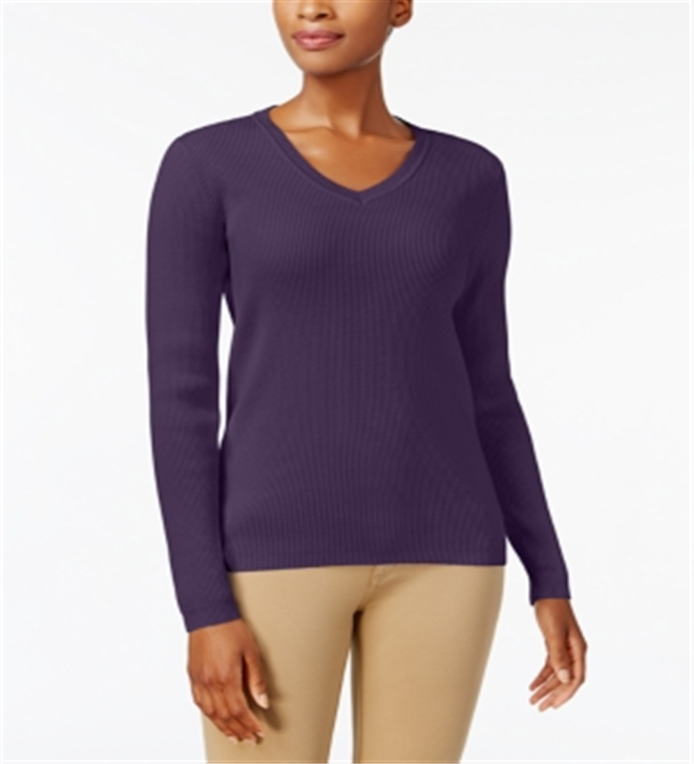 Karen Scott Women's Ribbed Knit Cotton Sweater Purple Size PP