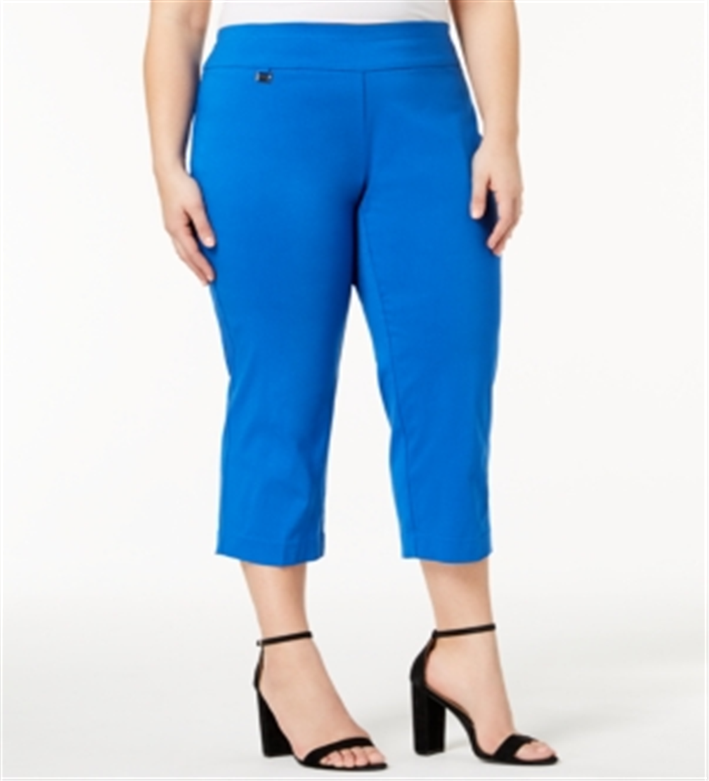 Alfani Women's Plus High Rise Pull on Capri Pants Blue Size 14W