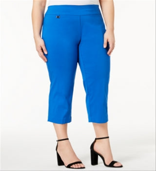Alfani Women's Plus High Rise Pull on Capri Pants Blue Size 14W