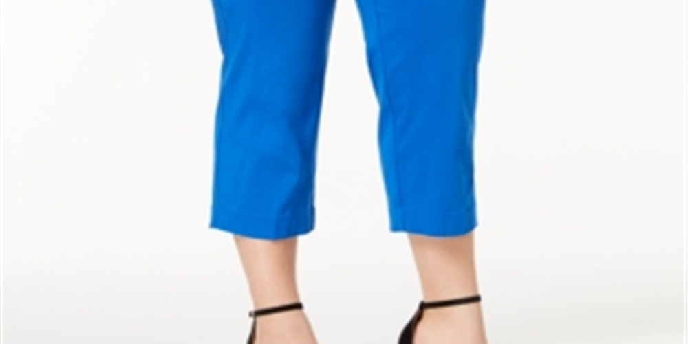 Alfani Women's Plus High Rise Pull on Capri Pants Blue Size 14W
