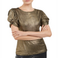 INC International Concepts Women's Metallic Puff Sleeve Top Yellow Size XX-Large