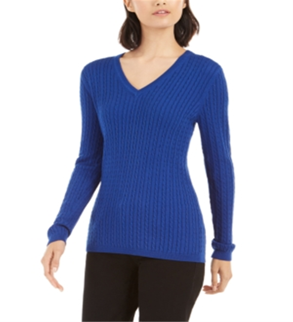 Tommy Hilfiger Women's Cotton Cable Sweater Blue  Size XS