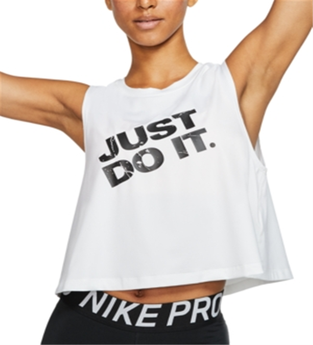 Nike Women's Logo Graphic Sleeveless Crew Neck Tank Top  White Size Small
