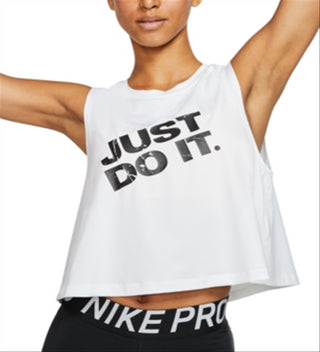 Nike Women's Logo Graphic Sleeveless Crew Neck Tank Top  White Size Small