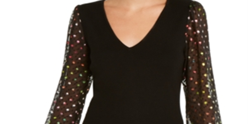 INC International Concepts Women's Knit Clip Dot Metallic Sweater Black Size Small